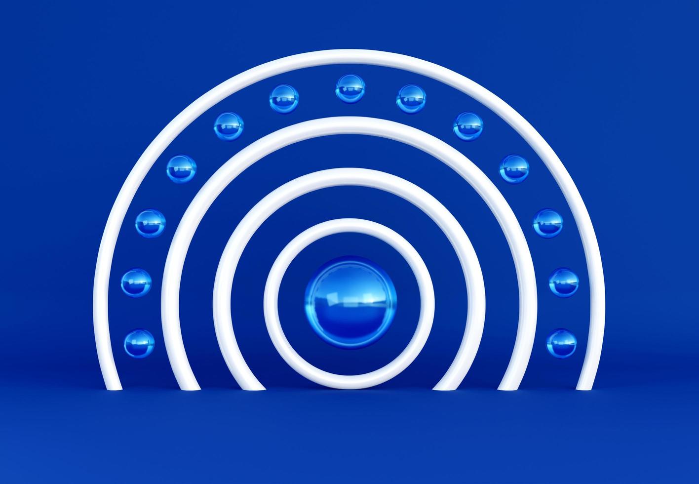 Blue background with decorative objects and white rings ideal for poster, cover, branding wallpaper, banner, website, presentation. Classic and clean. 3d rendering. photo