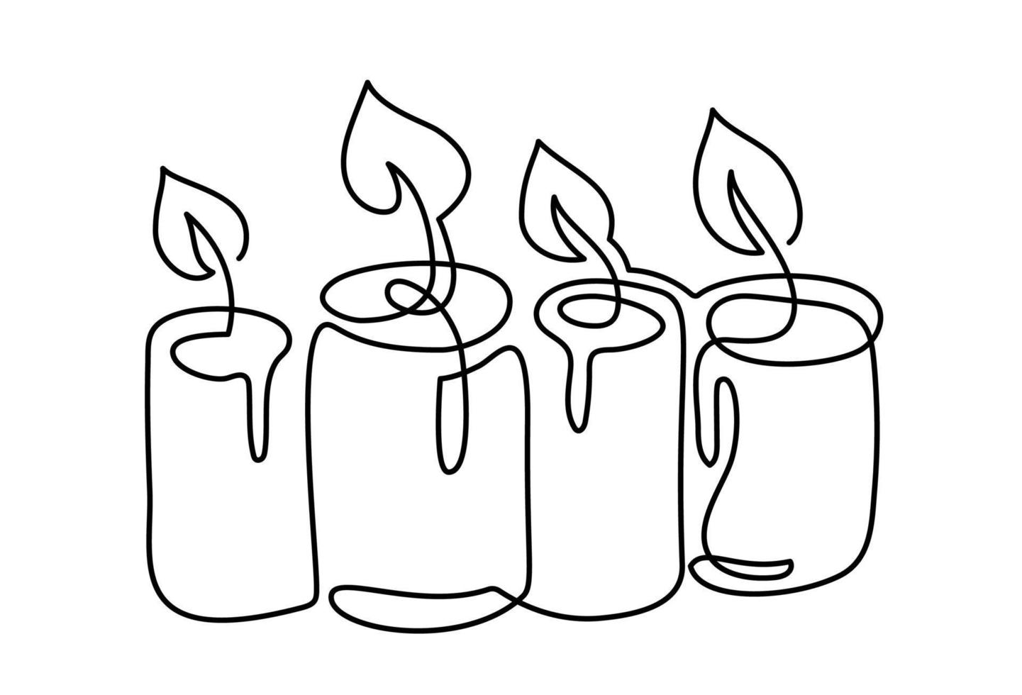 vector de una línea dibujado a mano quemando cuatro 4 velas icono del logotipo. ilustración de contorno de adviento de navidad continuo para tarjeta de felicitación, invitación de vacaciones de diseño web aislado