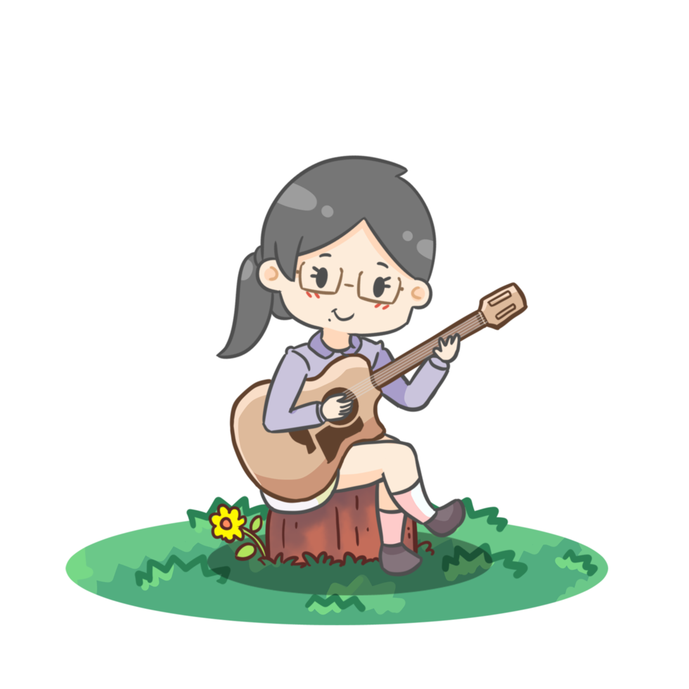 Cute Cartoon girl playing guitar png