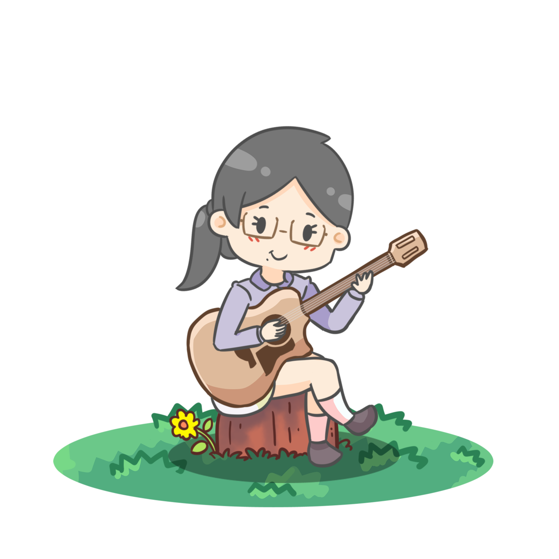 Free Cute Cartoon girl playing guitar 15329533 PNG with Transparent  Background