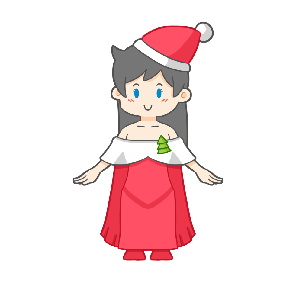 Cartoon girl wearing a christmas costume png