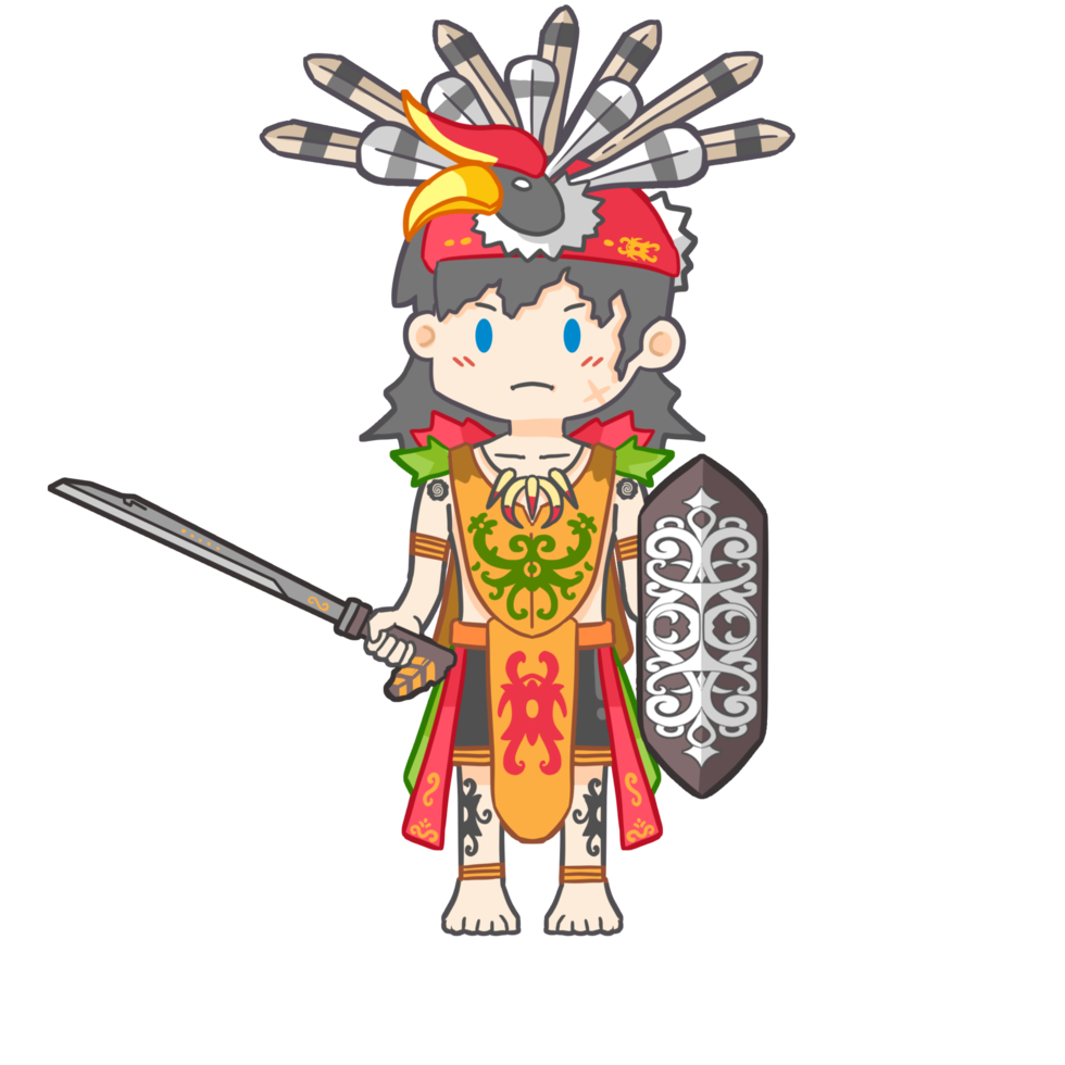 Cute Dayak with shield and Mandau png