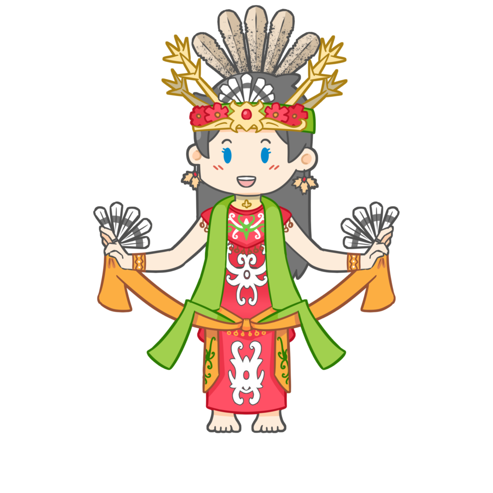 Cute Dayak girl Dance cartoon illustration png