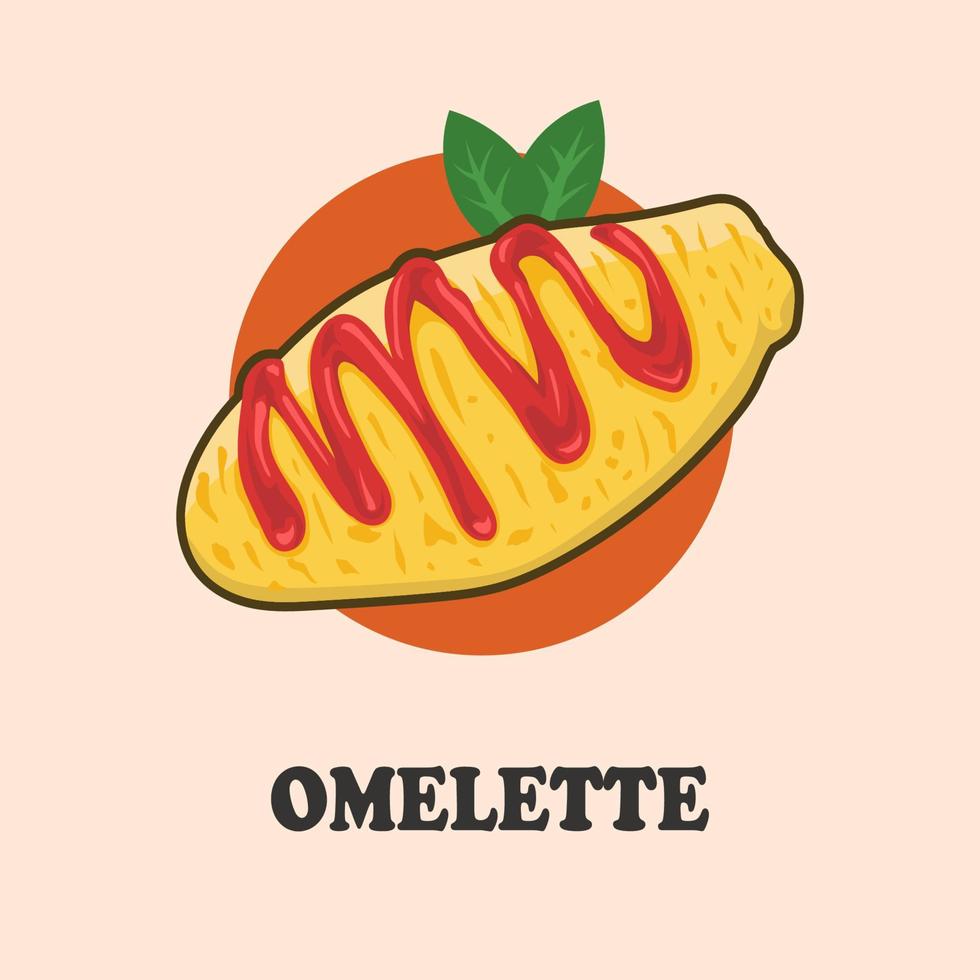 Omelette dish. Fast and easy breakfast with the egg and tomato. vector