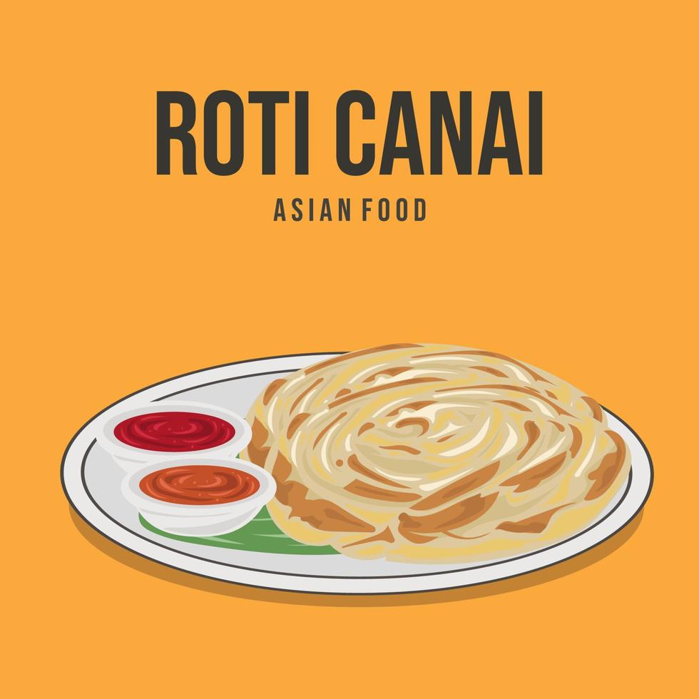 roti canai, también conocido como roti cane o roti parotta, es un plato de pan plano con influencia india vector