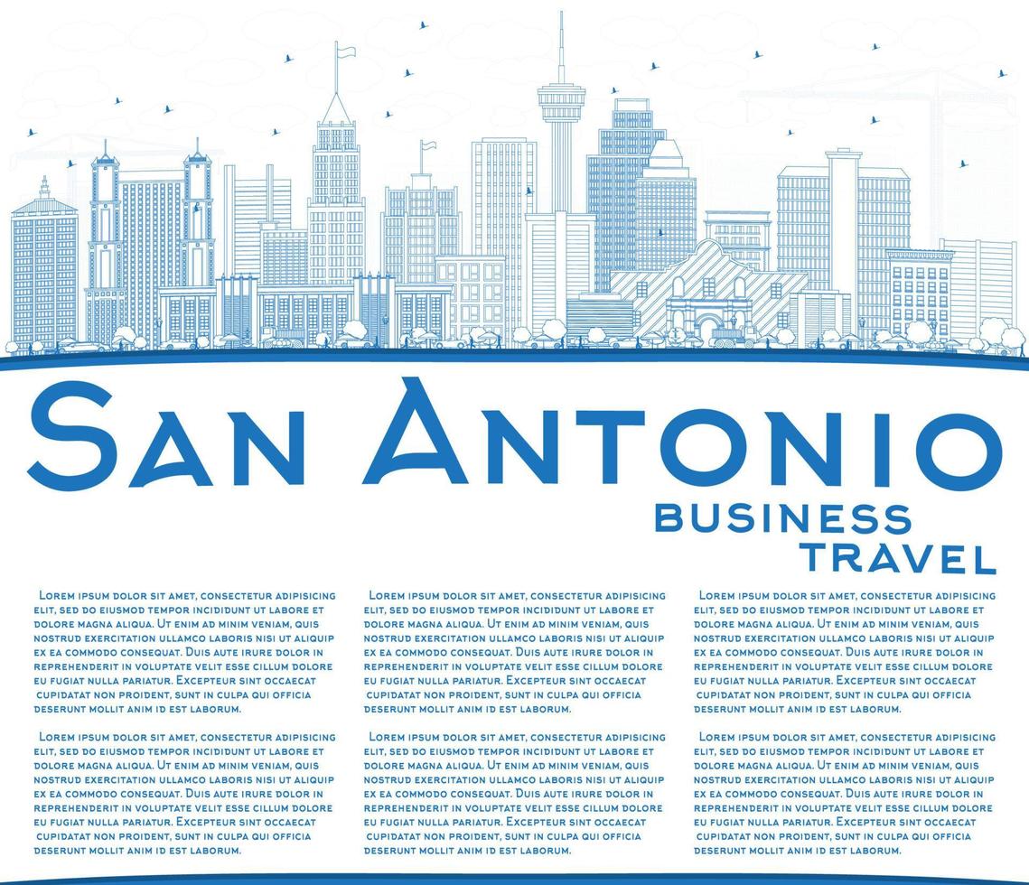 Outline San Antonio Skyline with Blue Buildings and Copy Space. vector