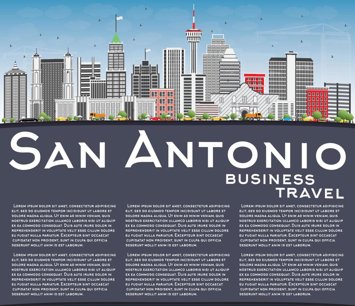 San Antonio Skyline with Gray Buildings, Blue Sky and Copy Space. vector