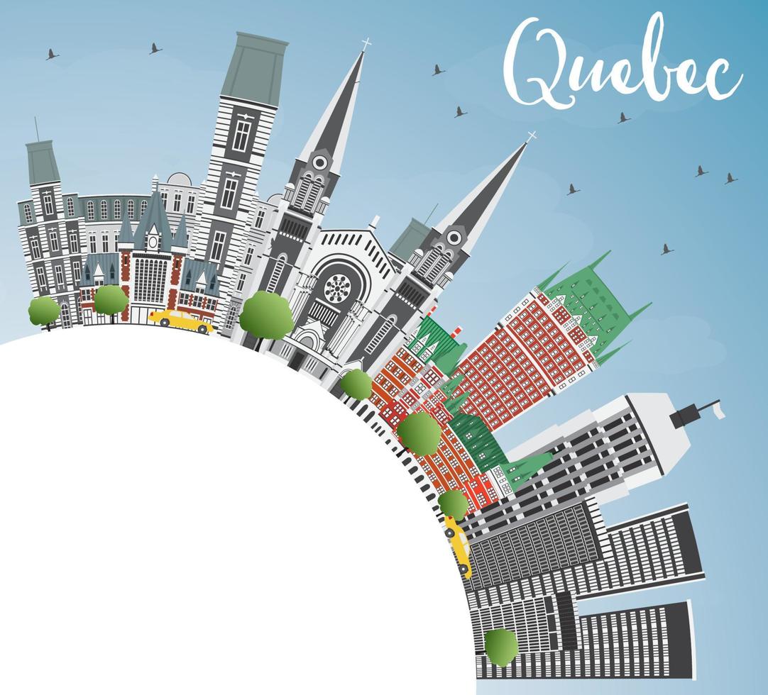 Quebec Skyline with Gray Buildings, Blue Sky and Copy Space. vector