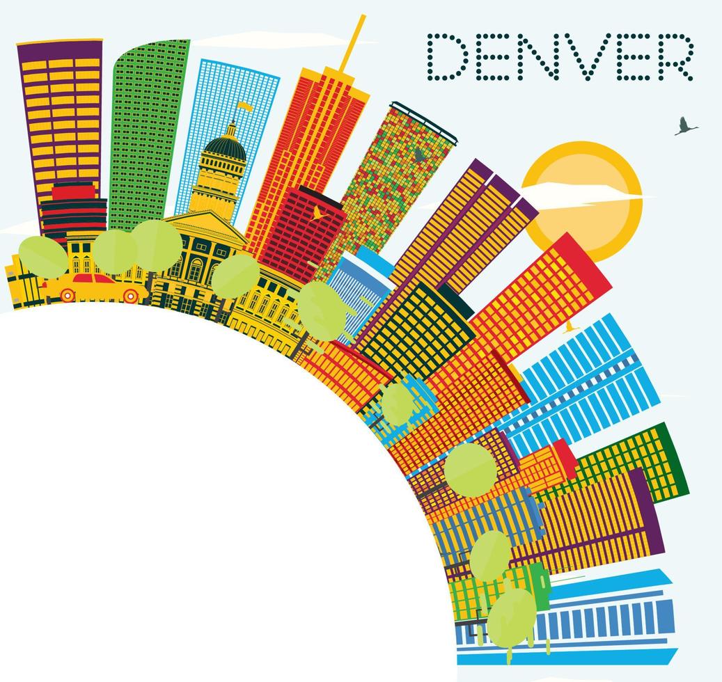 Denver Skyline with Color Buildings, Blue Sky and Copy Space. vector