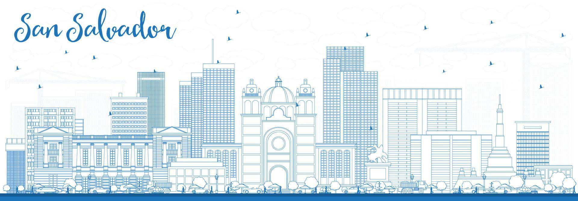 delinear el horizonte de san salvador con edificios azules. vector