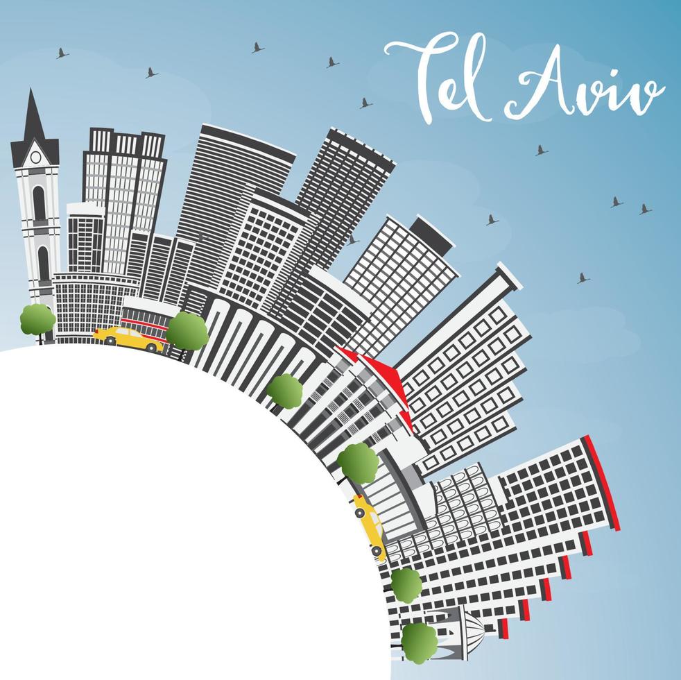 Tel Aviv Skyline with Gray Buildings, Blue Sky and Copy Space. vector