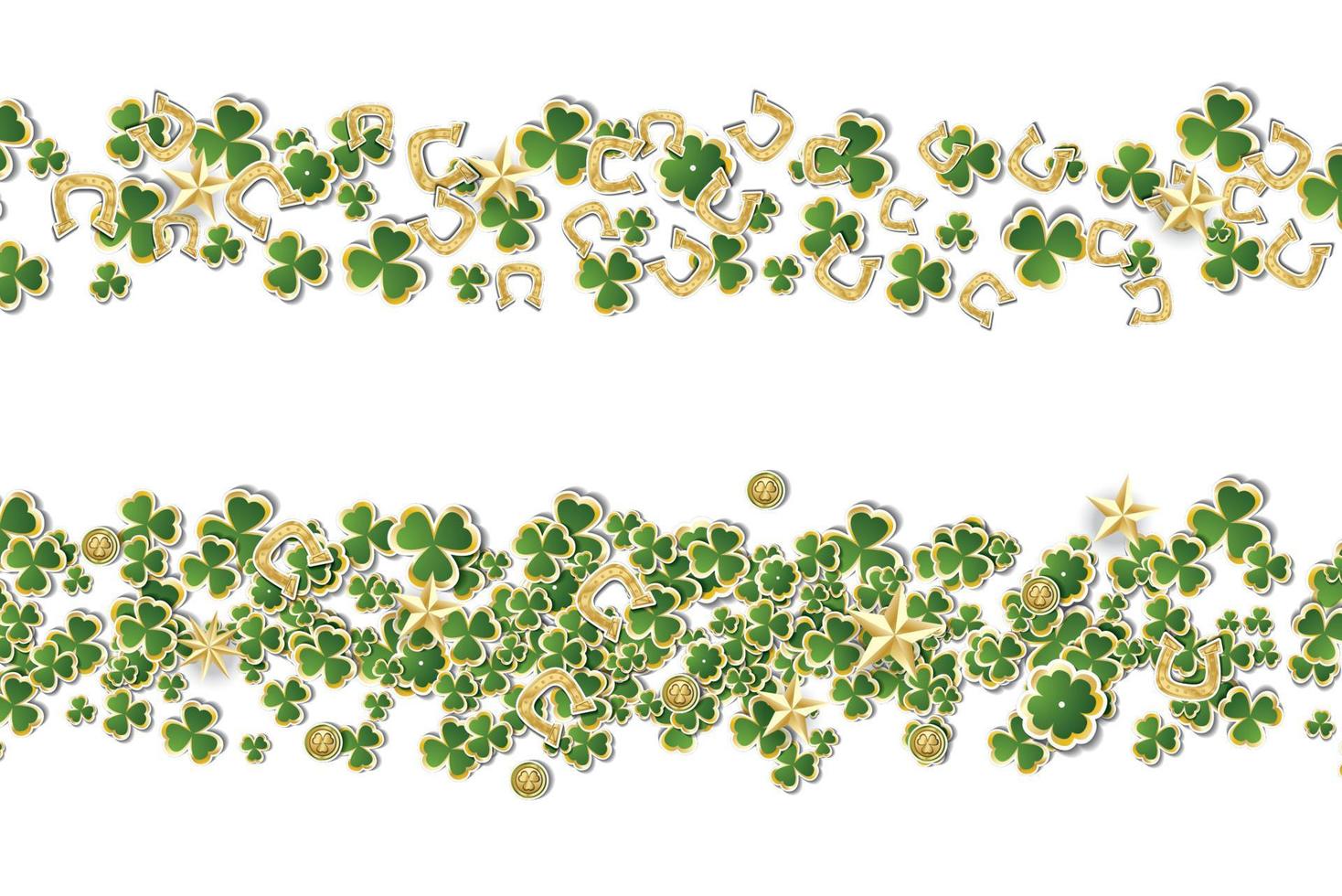 Saint Patricks Day Background with Clover Leaves or Shamrocks Isolated on White Background. vector