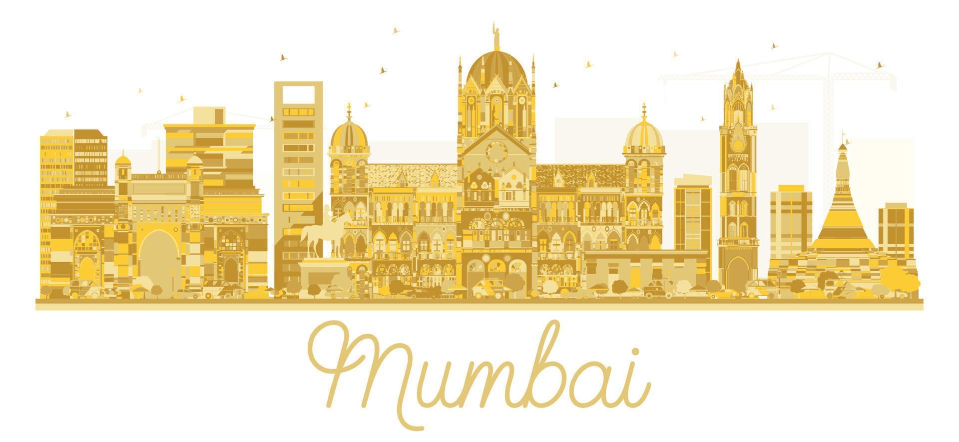 Mumbai India City skyline golden silhouette. vector