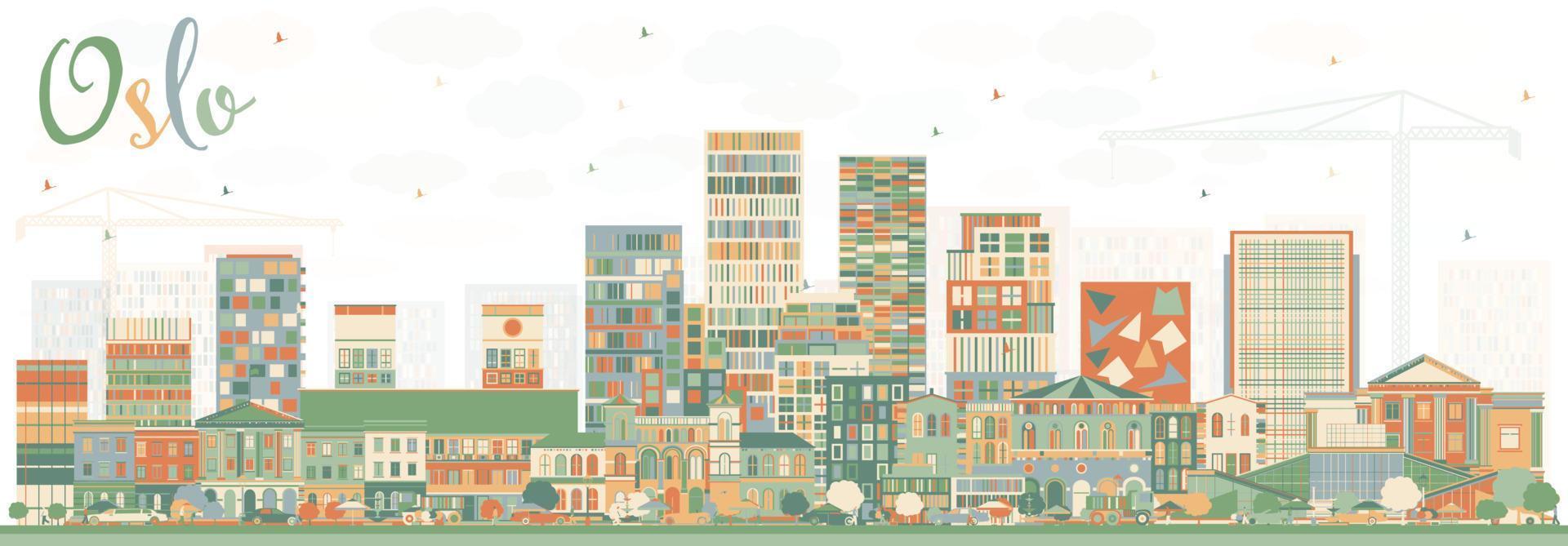 Oslo Norway Skyline with Color Buildings. vector