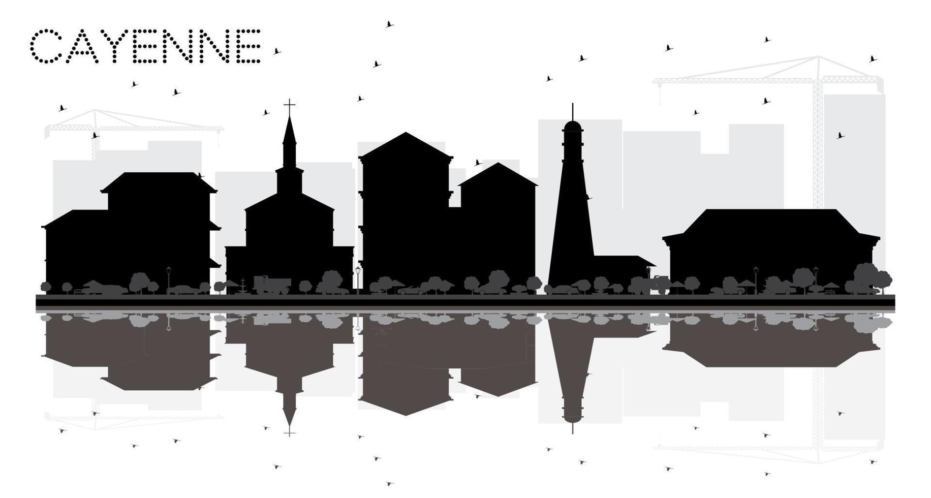 Cayenne French Guiana City skyline black and white silhouette with Reflections. vector