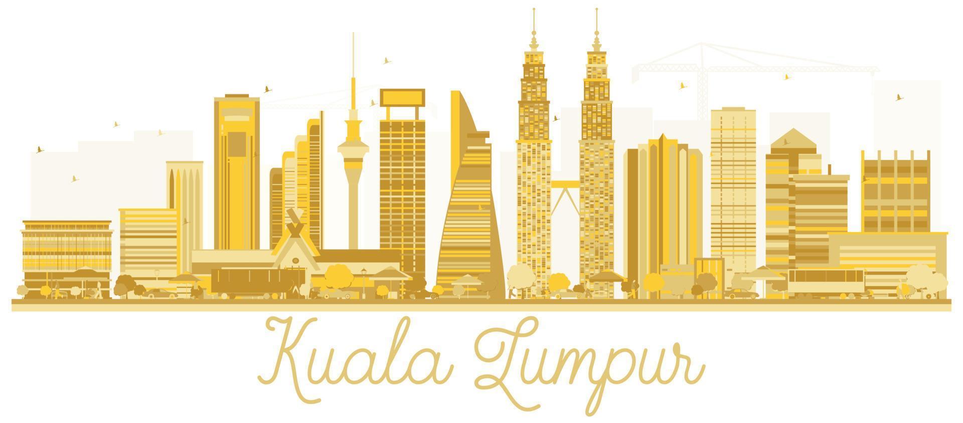 Kuala Lumpur Malaysia City skyline golden silhouette. vector