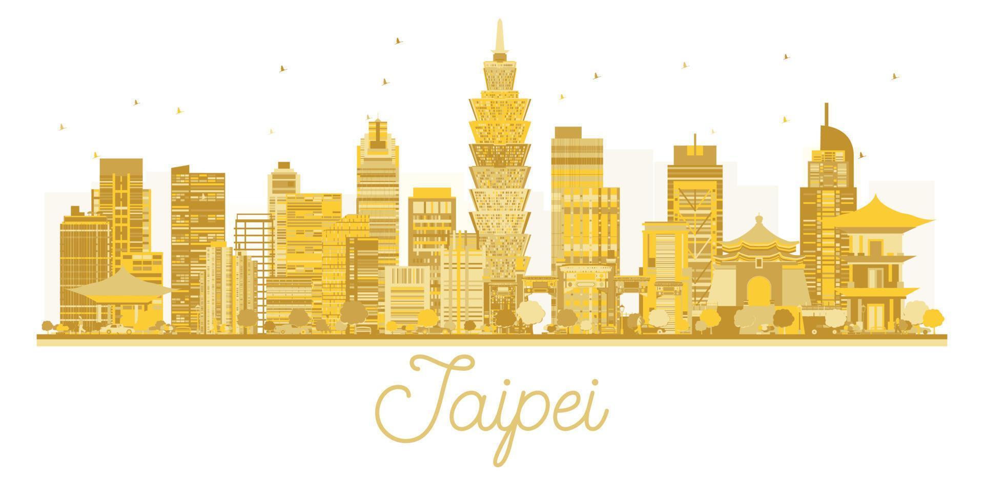 silueta dorada del horizonte de la ciudad de taipei. vector