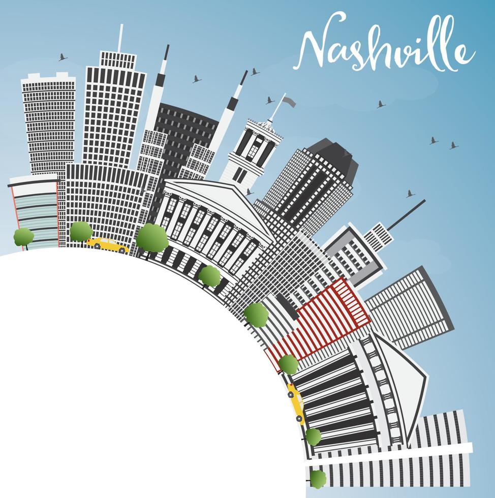 el horizonte de nashville con edificios grises, cielo azul y espacio para copiar. vector