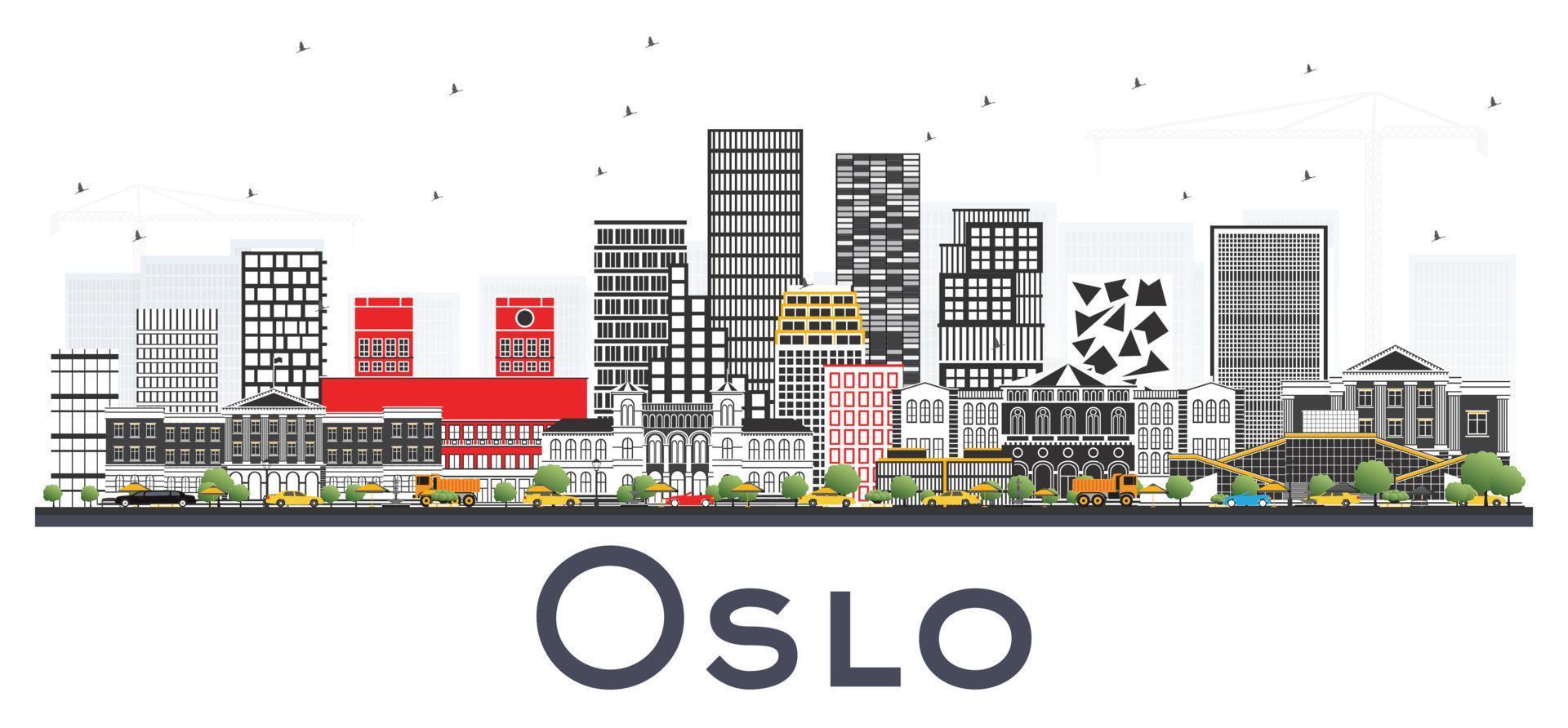 horizonte de oslo noruega con edificios grises aislados en fondo blanco. vector