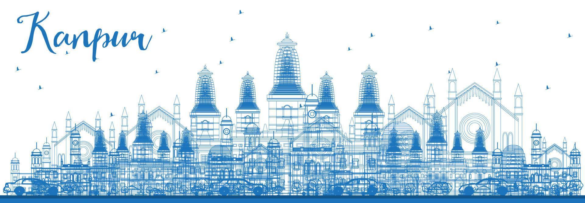 delinear el horizonte de kanpur con edificios azules. vector