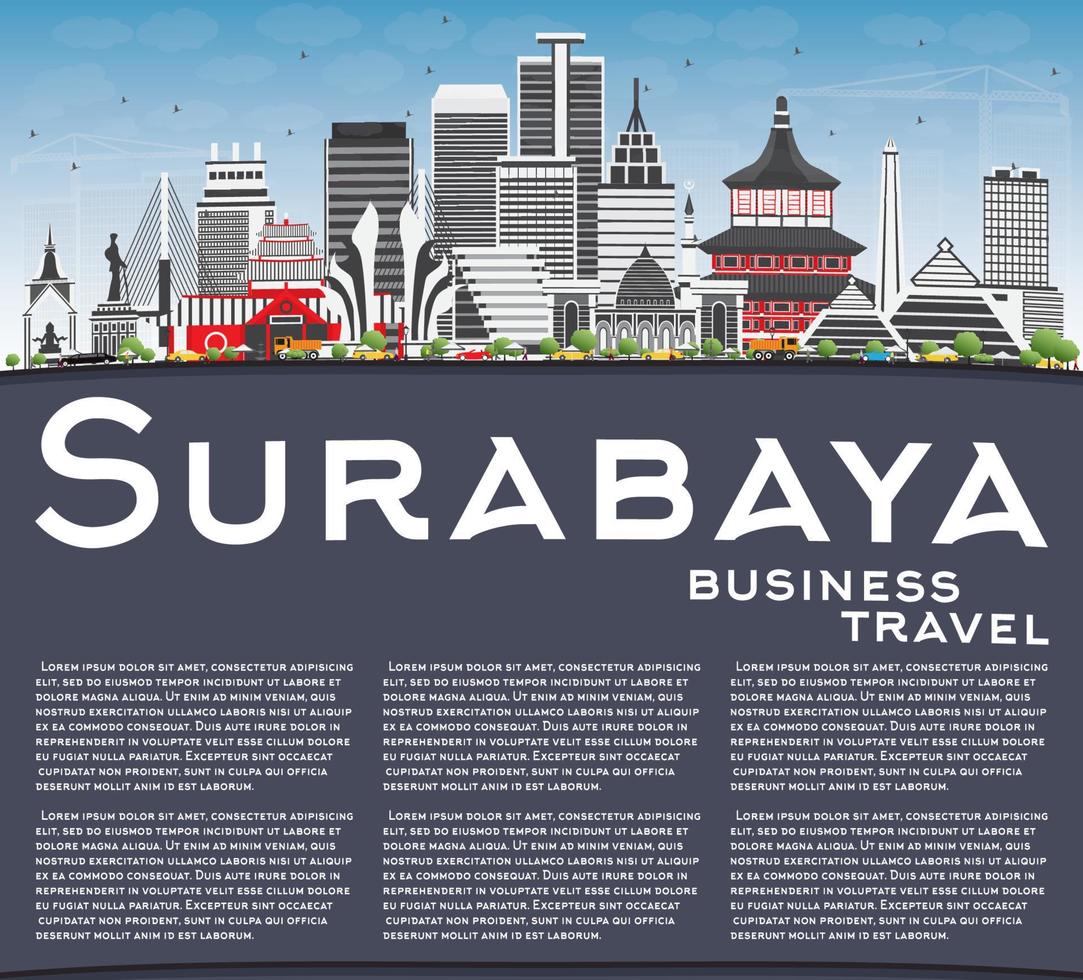 Surabaya Skyline with Gray Buildings, Blue Sky and Copy Space. vector