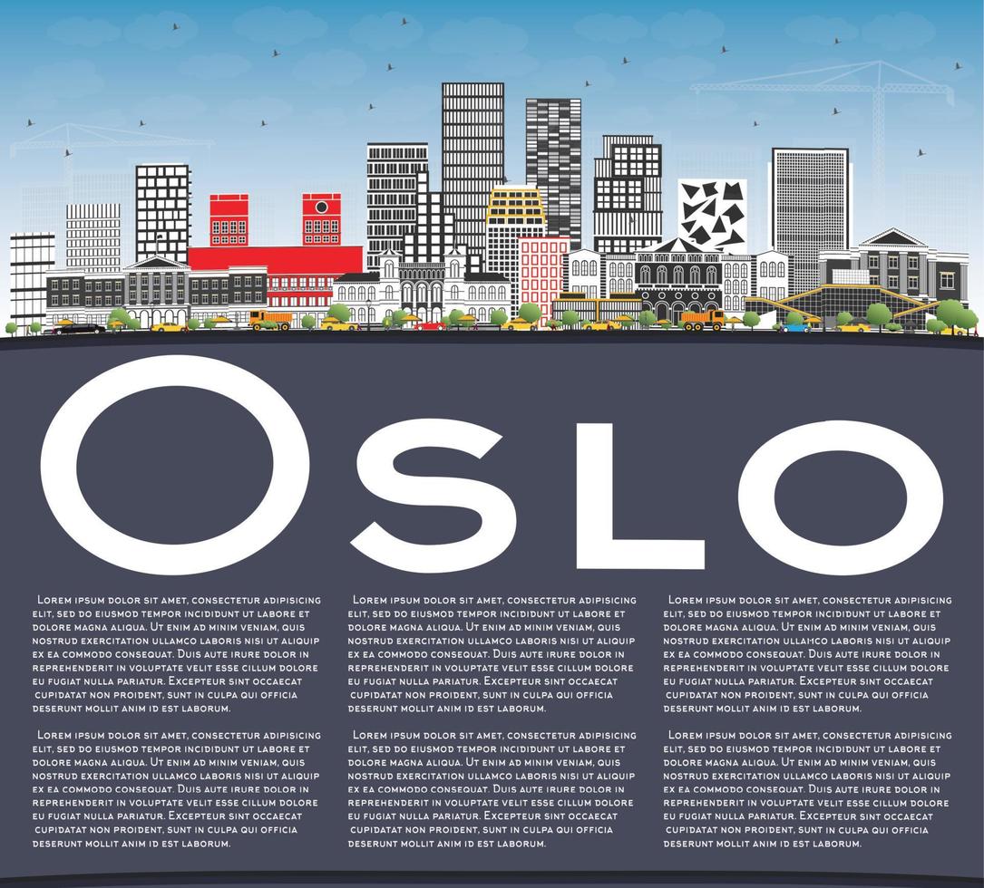 Oslo Norway Skyline with Gray Buildings, Blue Sky and Copy Space. vector