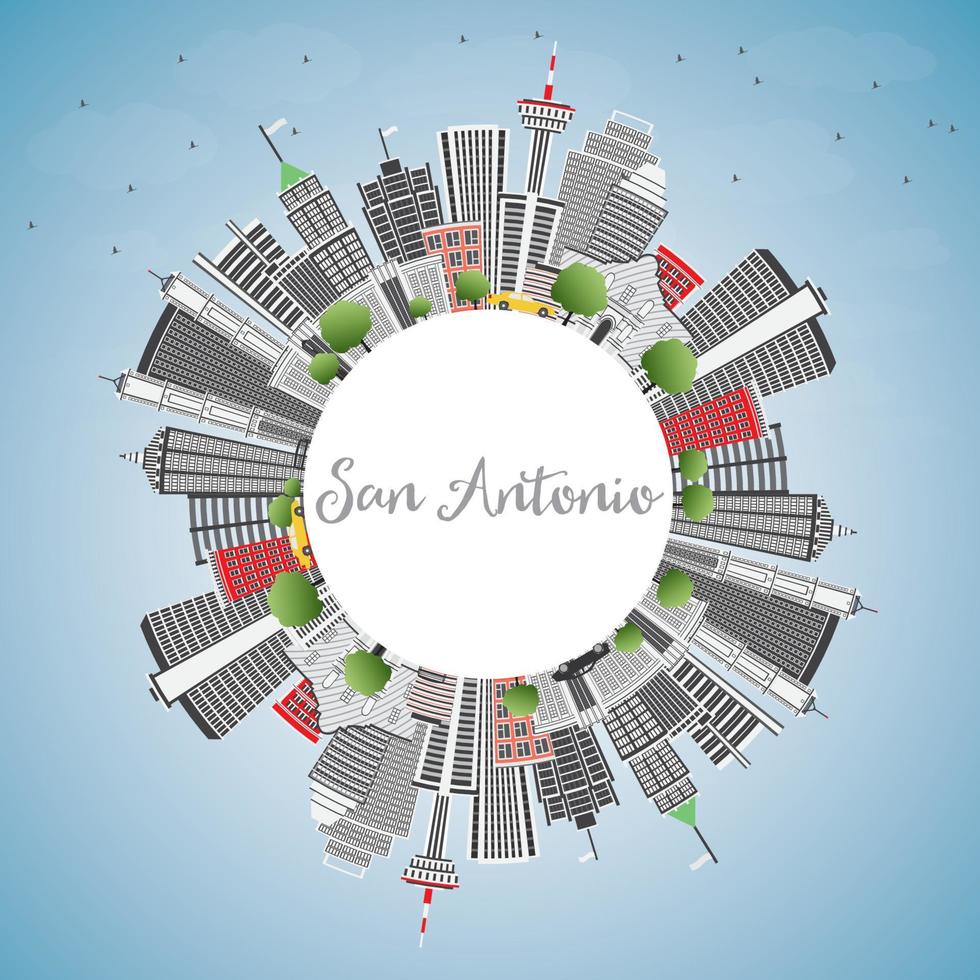 San Antonio Skyline with Gray Buildings, Blue Sky and Copy Space. vector