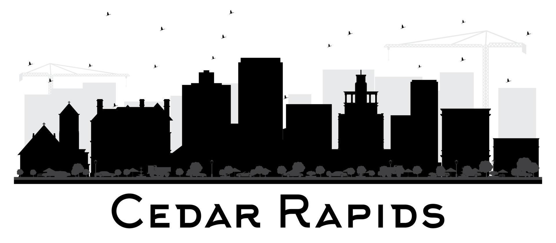 Cedar Rapids Iowa skyline black and white silhouette. vector