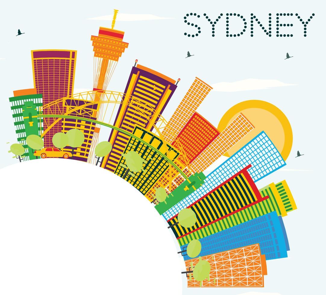 Sydney Skyline with Color Buildings, Blue Sky and Copy Space. vector