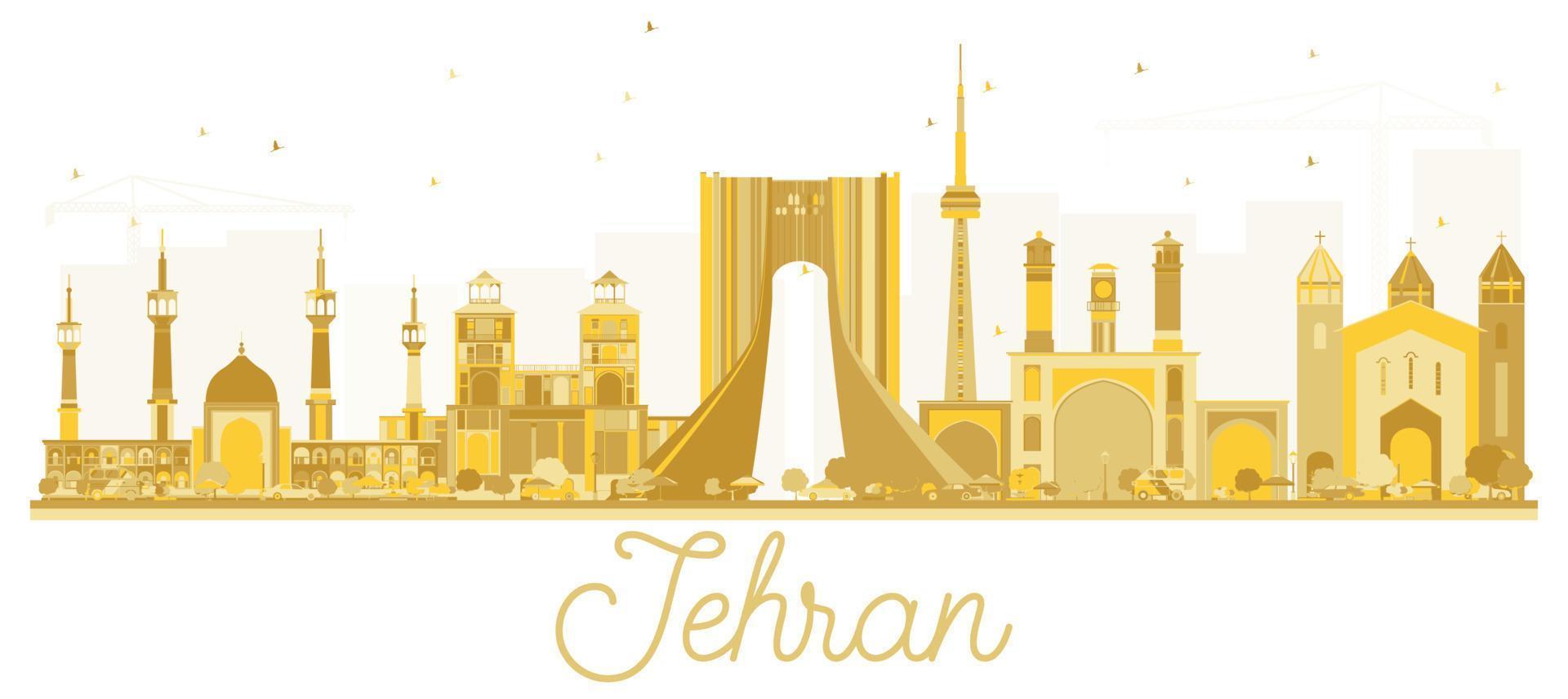 silueta dorada del horizonte de la ciudad de teherán irán. vector