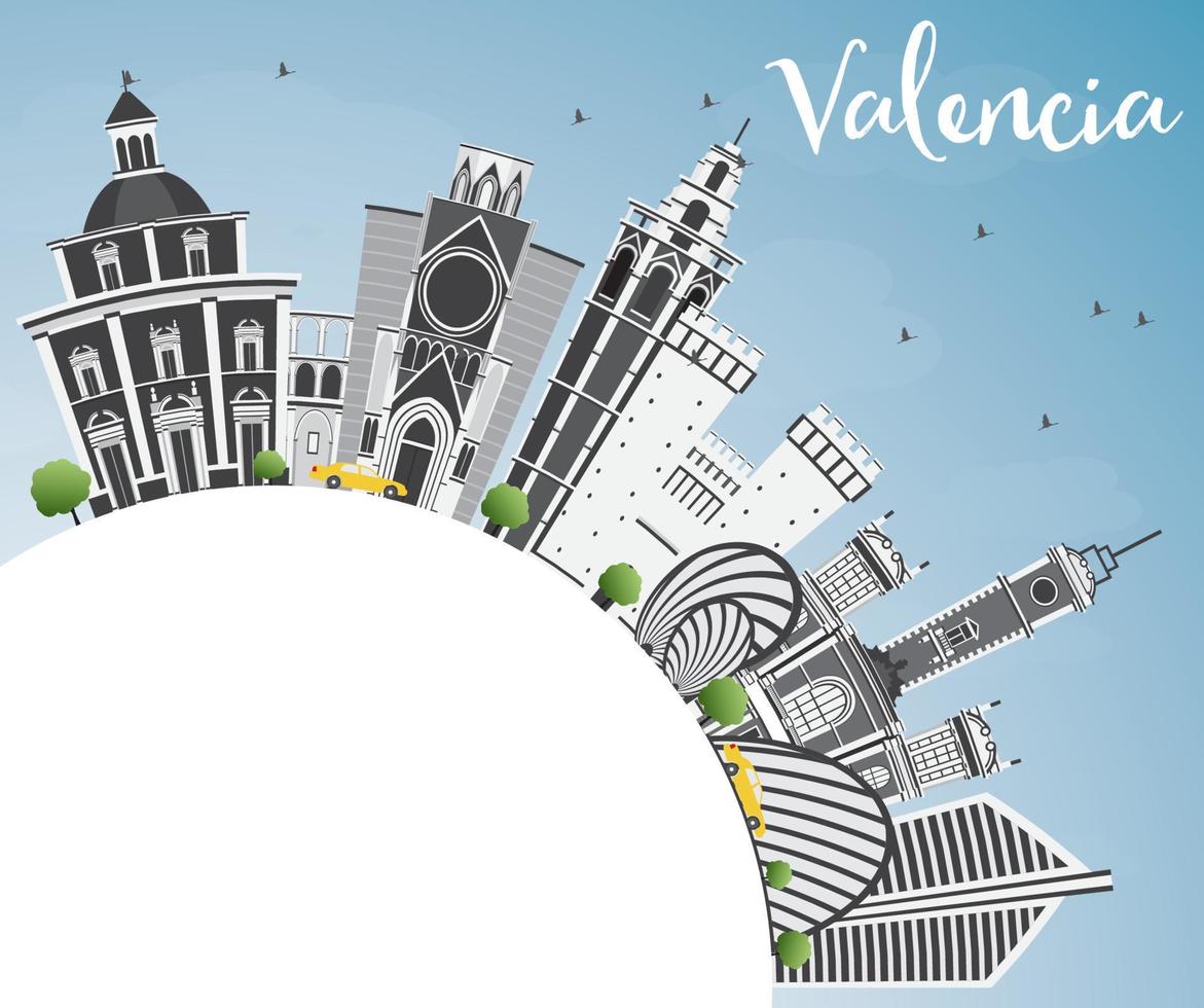 Valencia Skyline with Gray Buildings, Blue Sky and Copy Space. vector