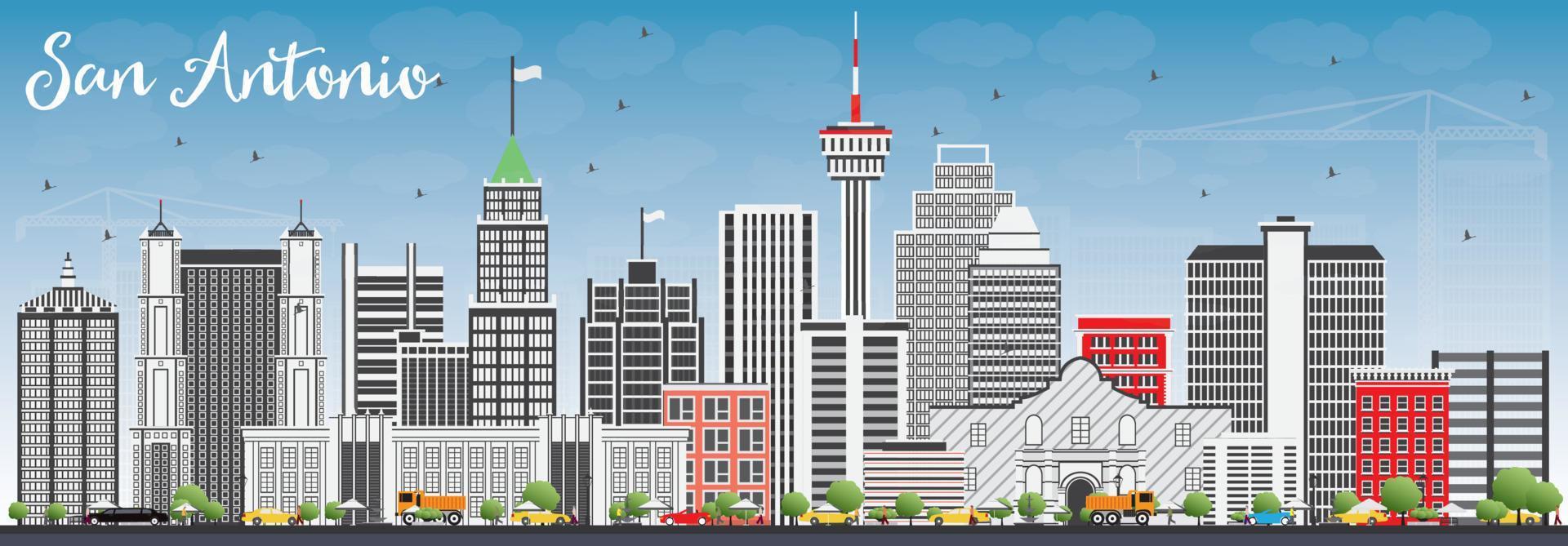 San Antonio Skyline with Gray Buildings and Blue Sky. vector
