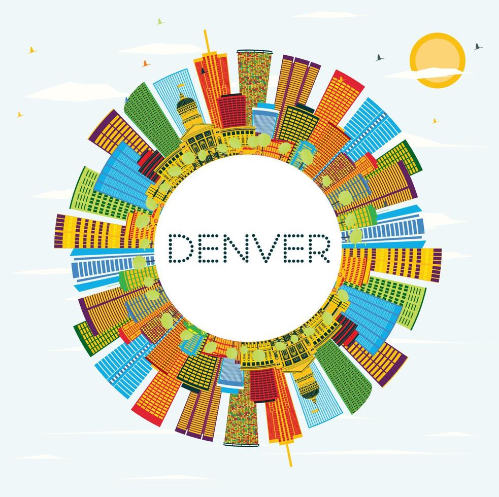 Denver Skyline with Color Buildings, Blue Sky and Copy Space. vector