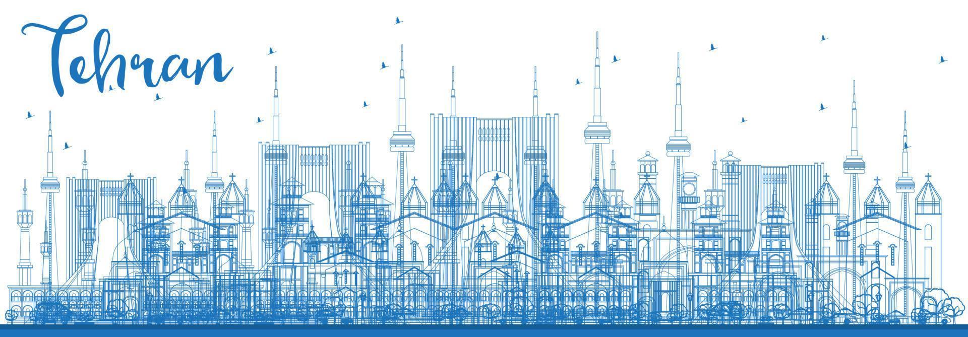 Outline Tehran Skyline with Blue Landmarks. vector