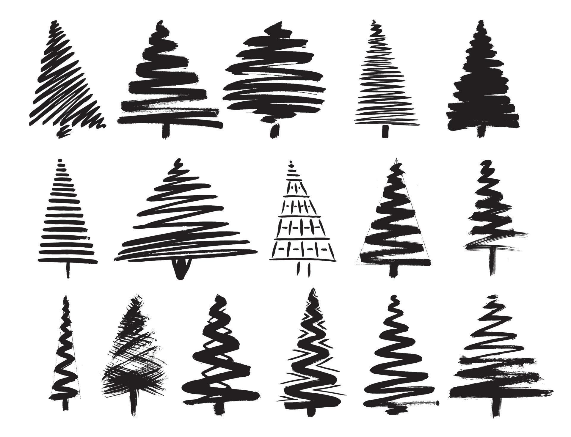 Christmas Tree Sketch Set Isolated on White Background. 15332718 Vector