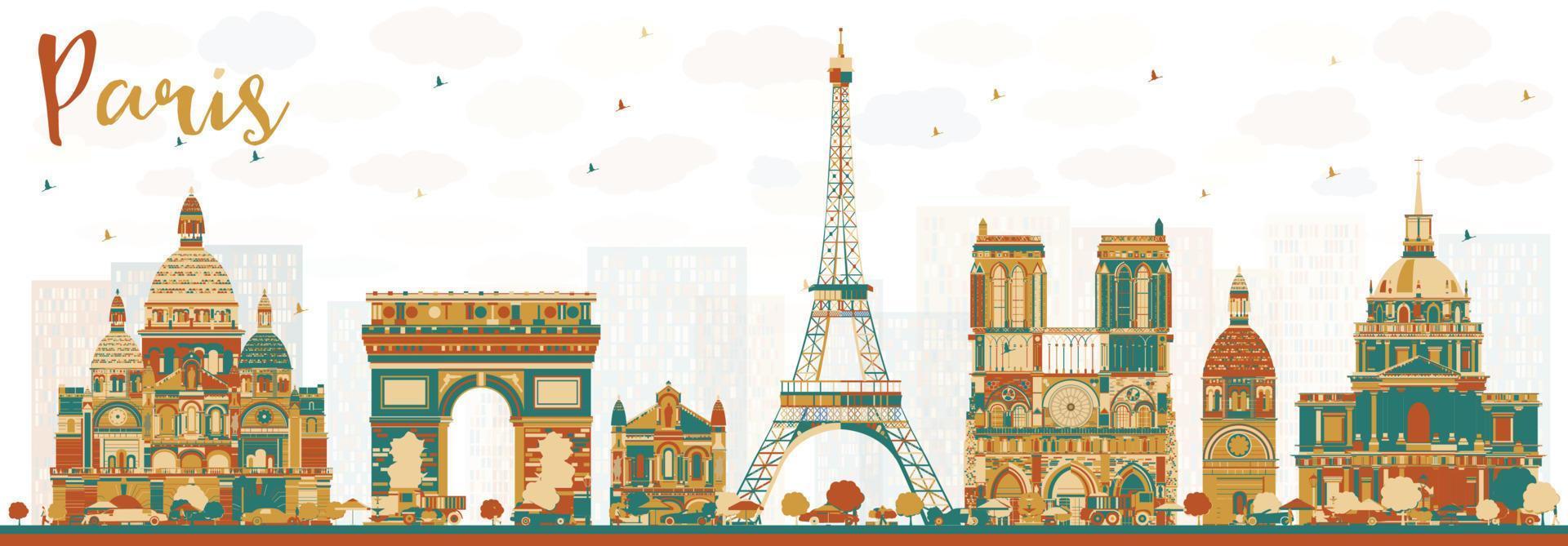 Paris France Skyline with Color Landmarks. vector