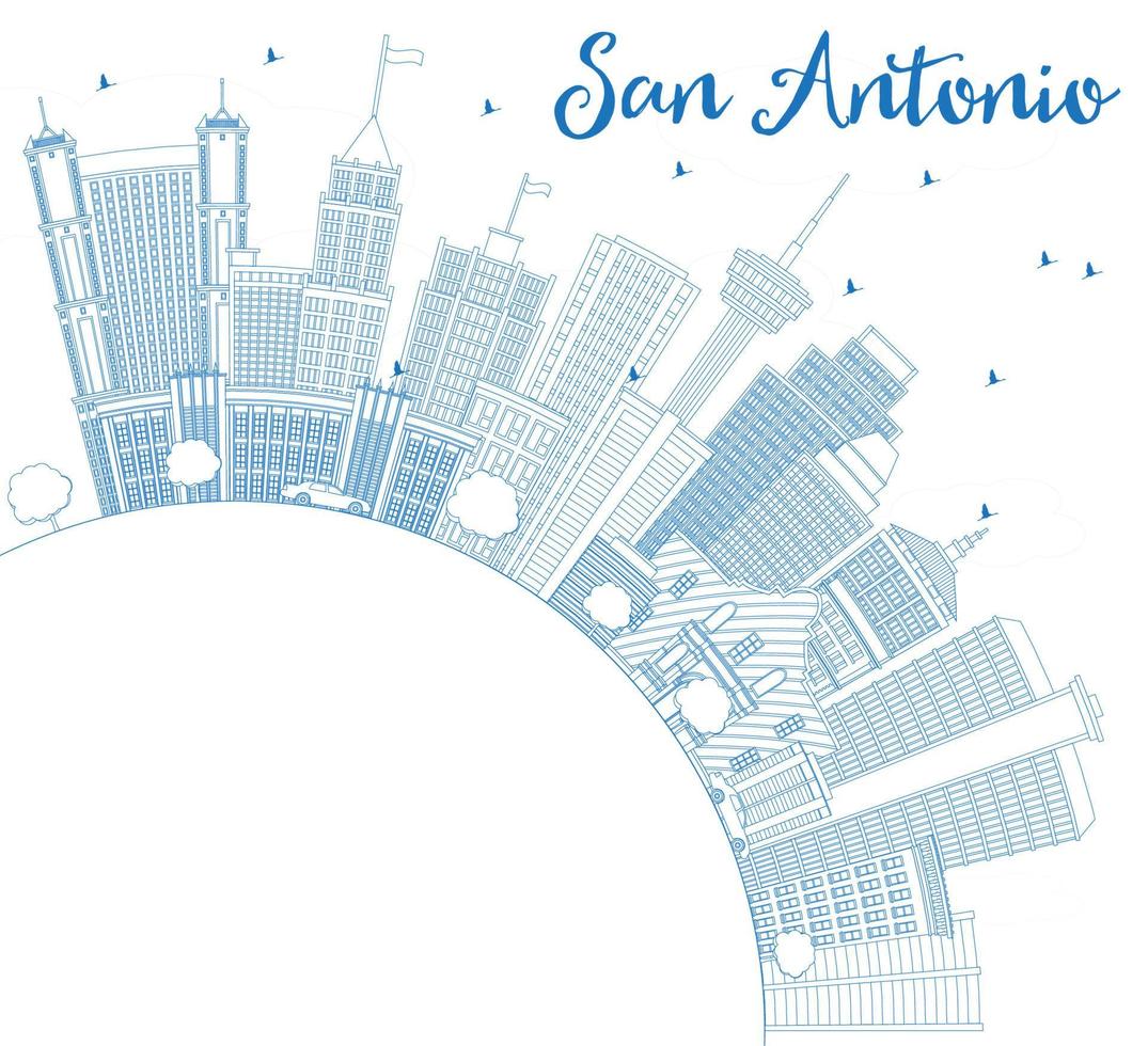 Outline San Antonio Skyline with Blue Buildings and Copy Space. vector