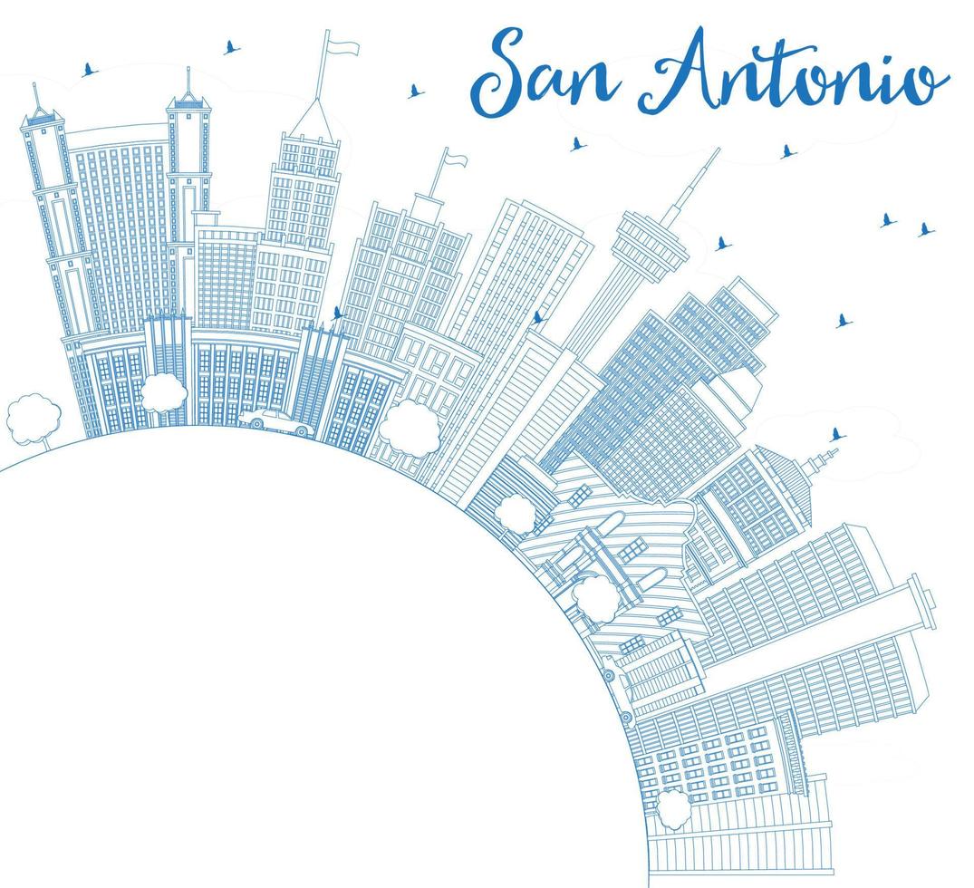 Outline San Antonio Skyline with Blue Buildings and Copy Space. vector