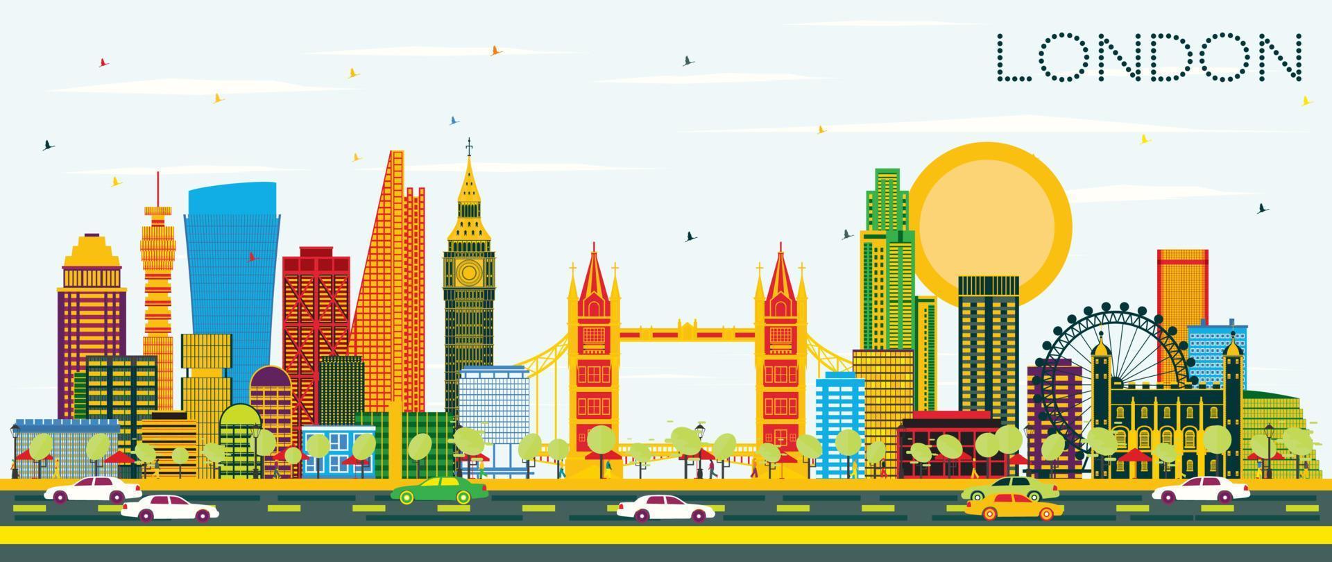 London Skyline with Color Buildings and Blue Sky. vector