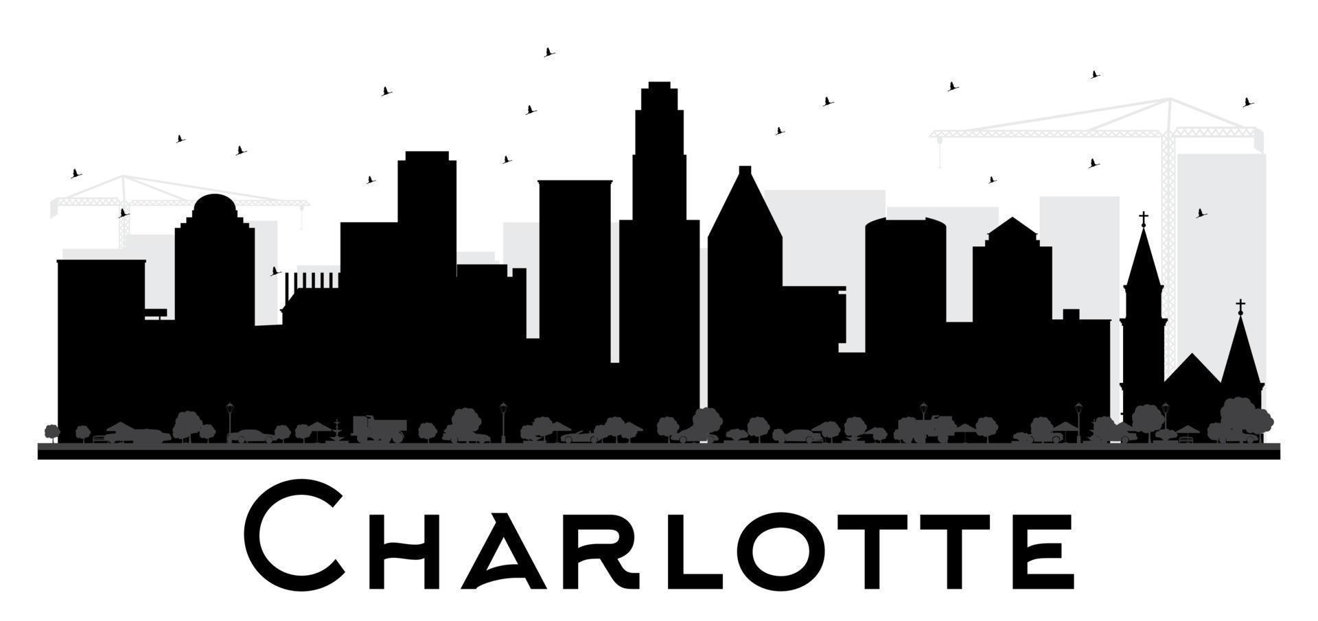 silueta en blanco y negro del horizonte de la ciudad de charlotte. vector