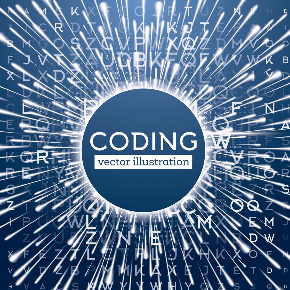 Technology Background with Different Letters and Warp Speed Effect. vector