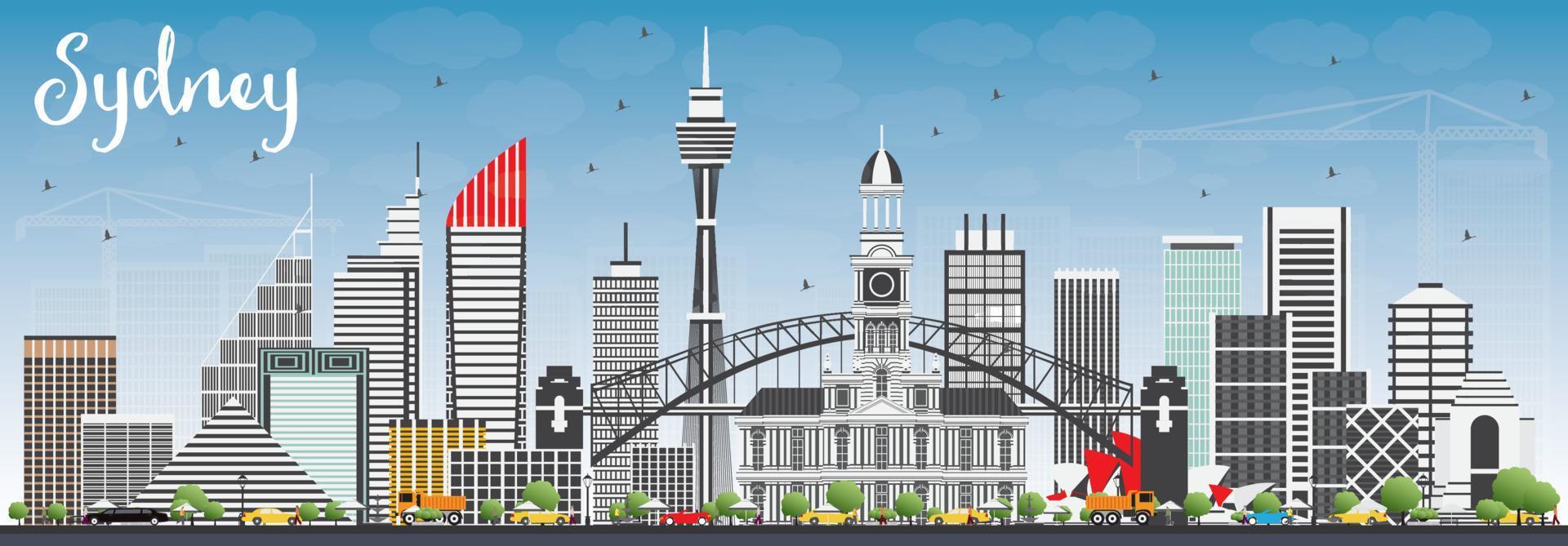 Sydney Australia Skyline with Gray Buildings and Blue Sky. vector