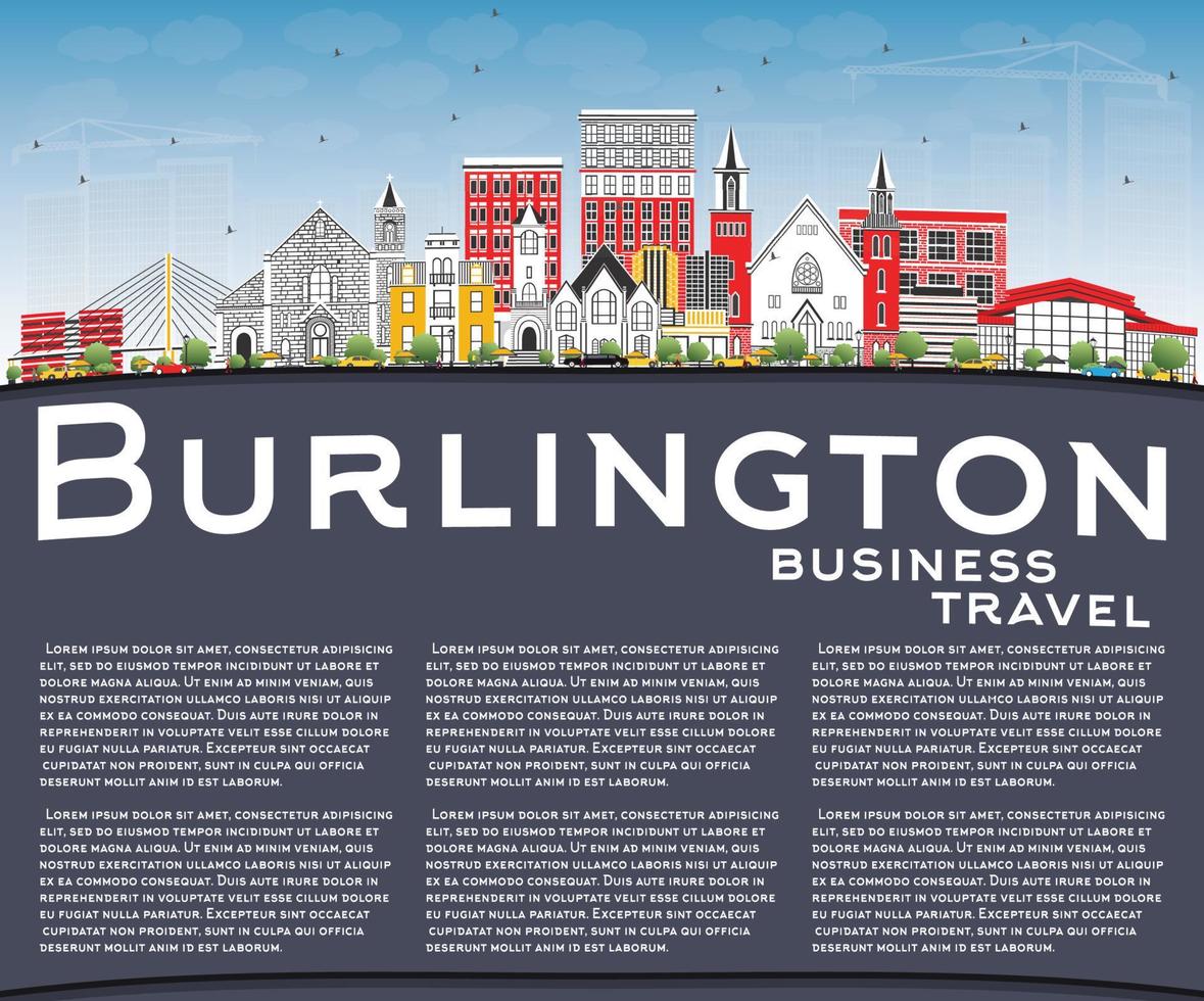 horizonte de la ciudad de burlington iowa con edificios de color, cielo azul y espacio de copia. vector