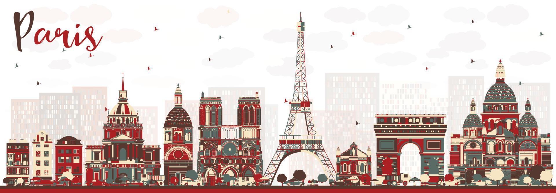 Paris France Skyline with Color Landmarks. vector