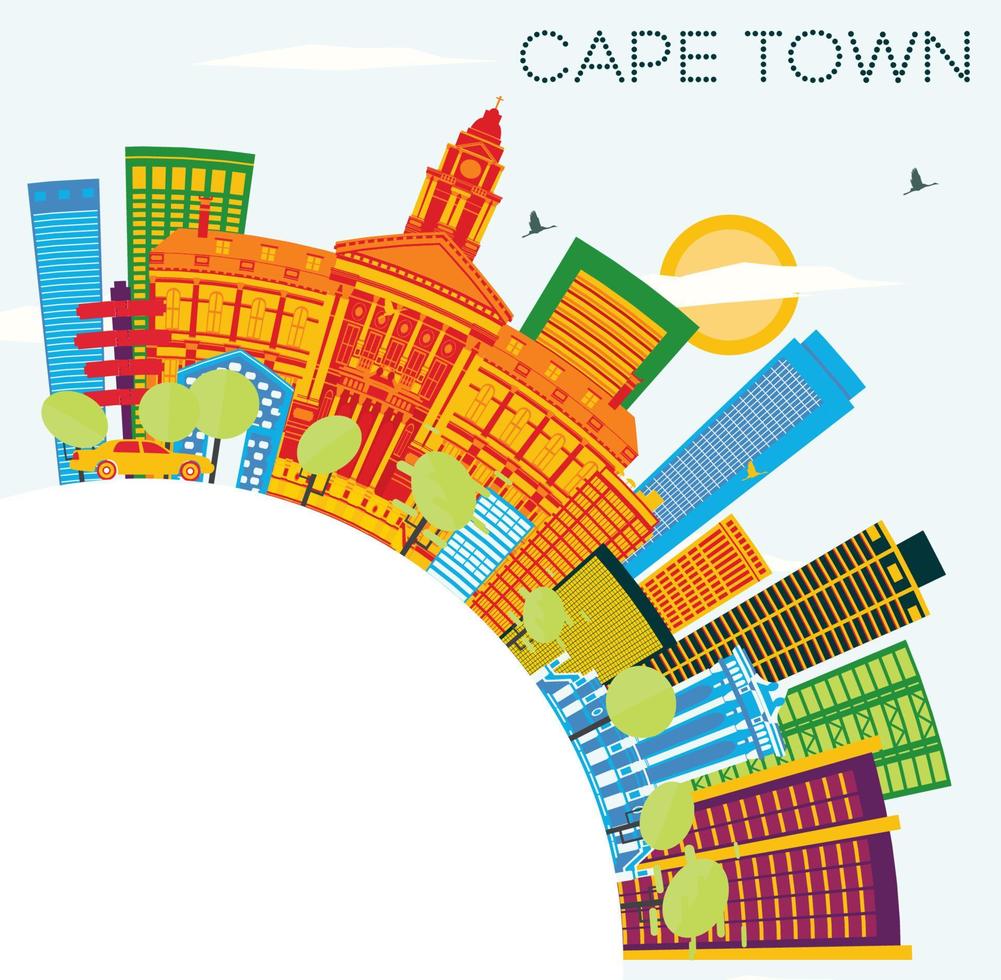 Cape Town Skyline with Color Buildings, Blue Sky and Copy Space. vector