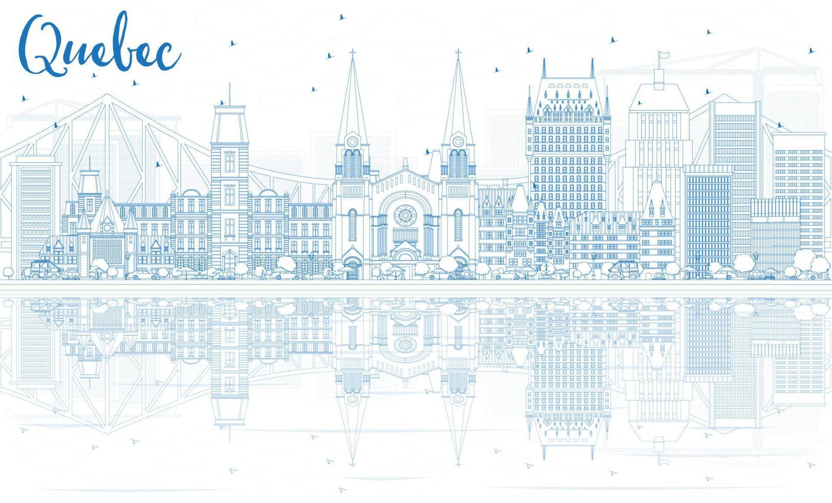 Outline Quebec Skyline with Blue Buildings. vector