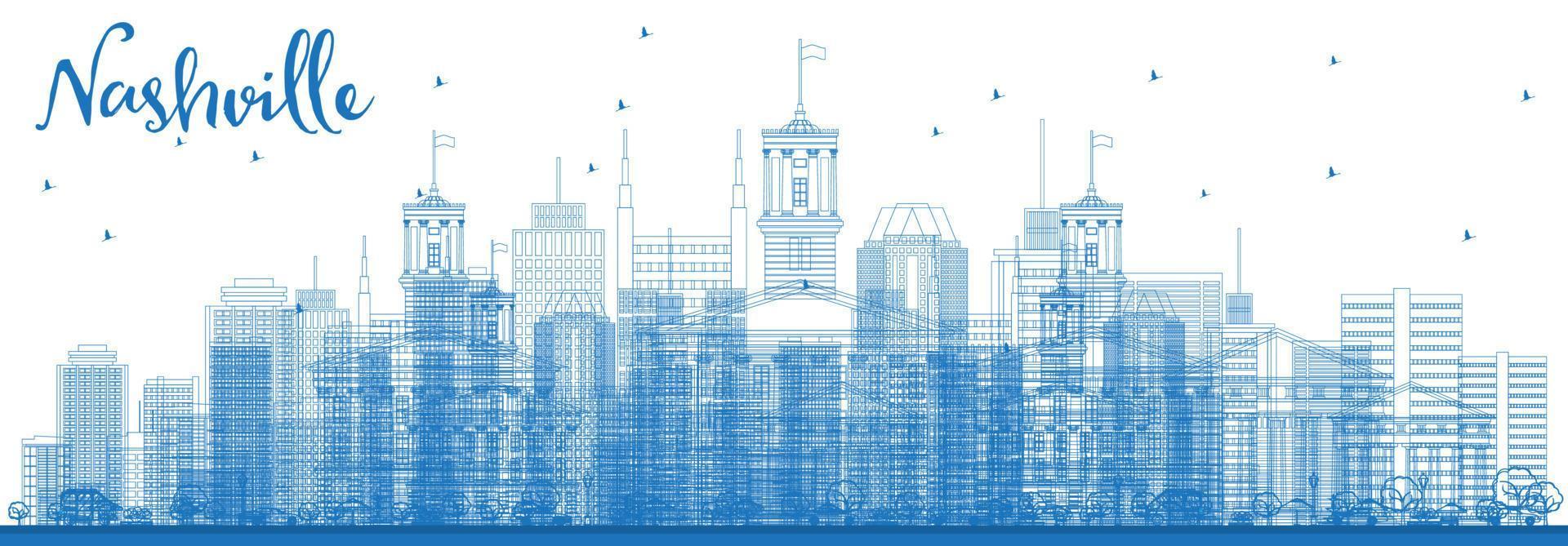 Outline Nashville Skyline with Blue Buildings. vector