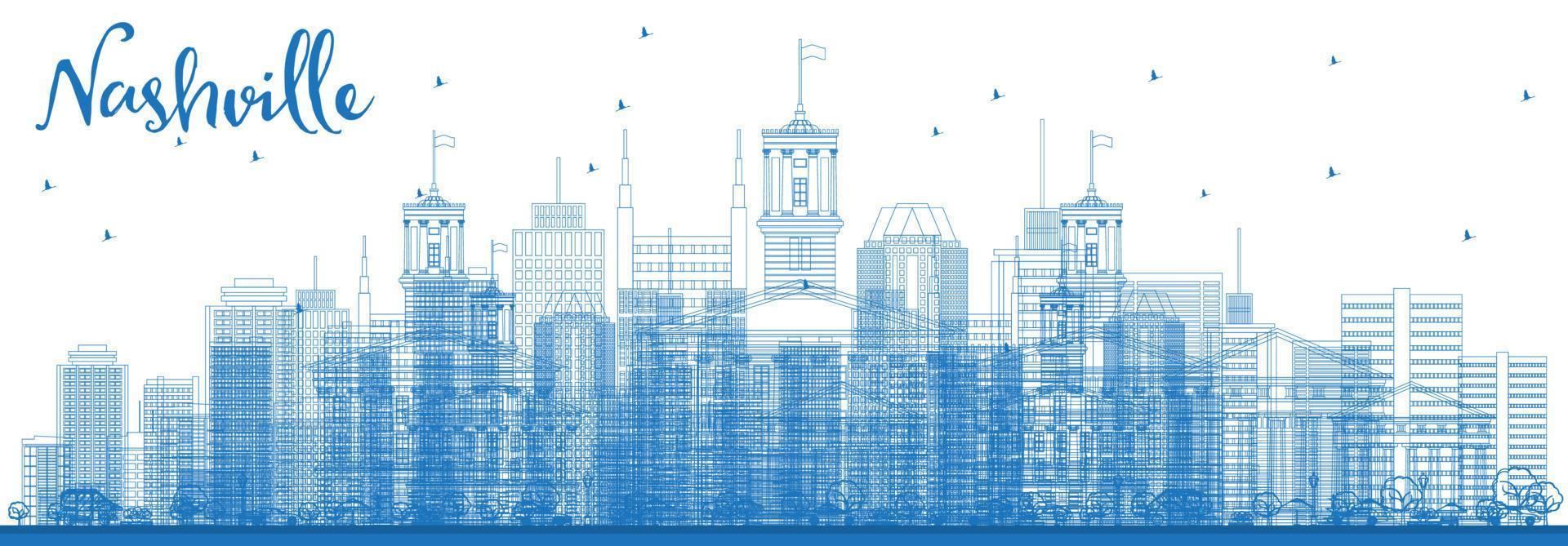 esbozar el horizonte de nashville con edificios azules. vector