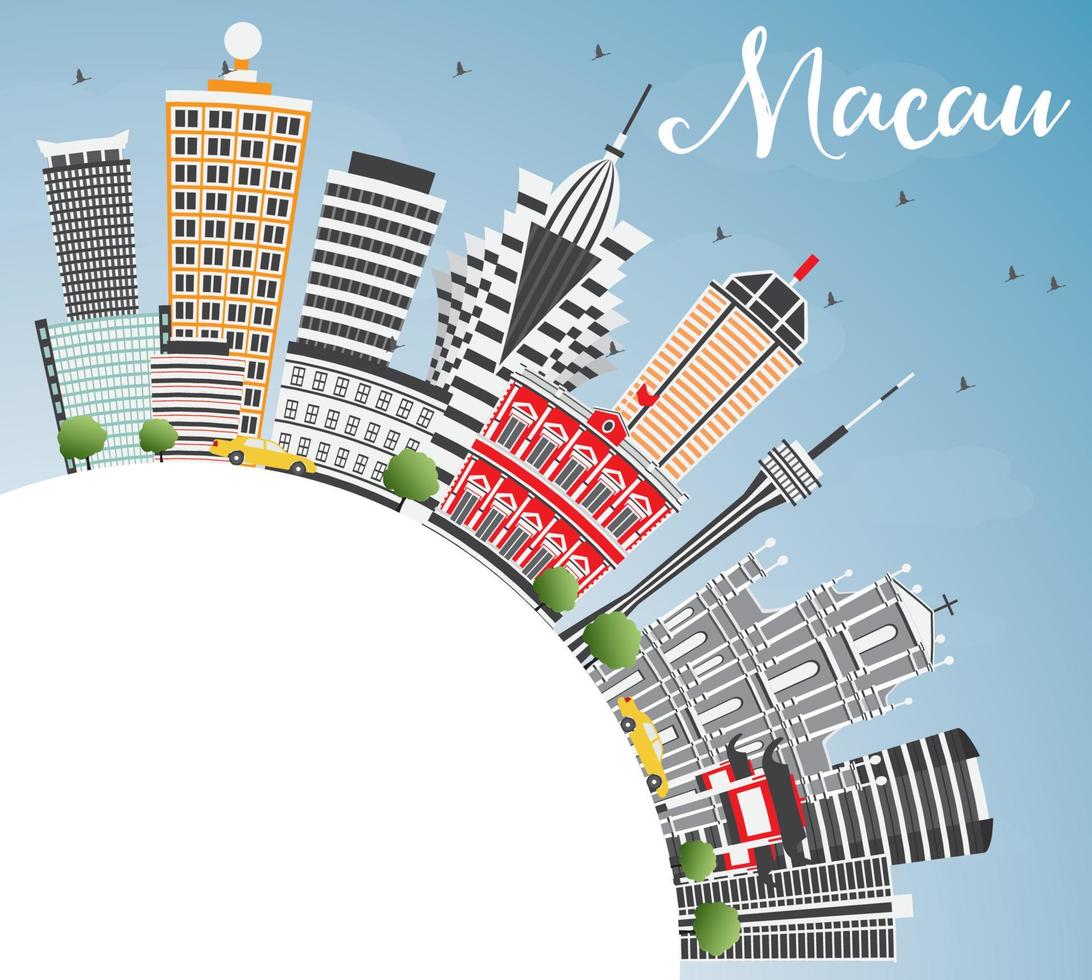 Macau Skyline with Gray Buildings. Blue Sky and Copy Space. vector