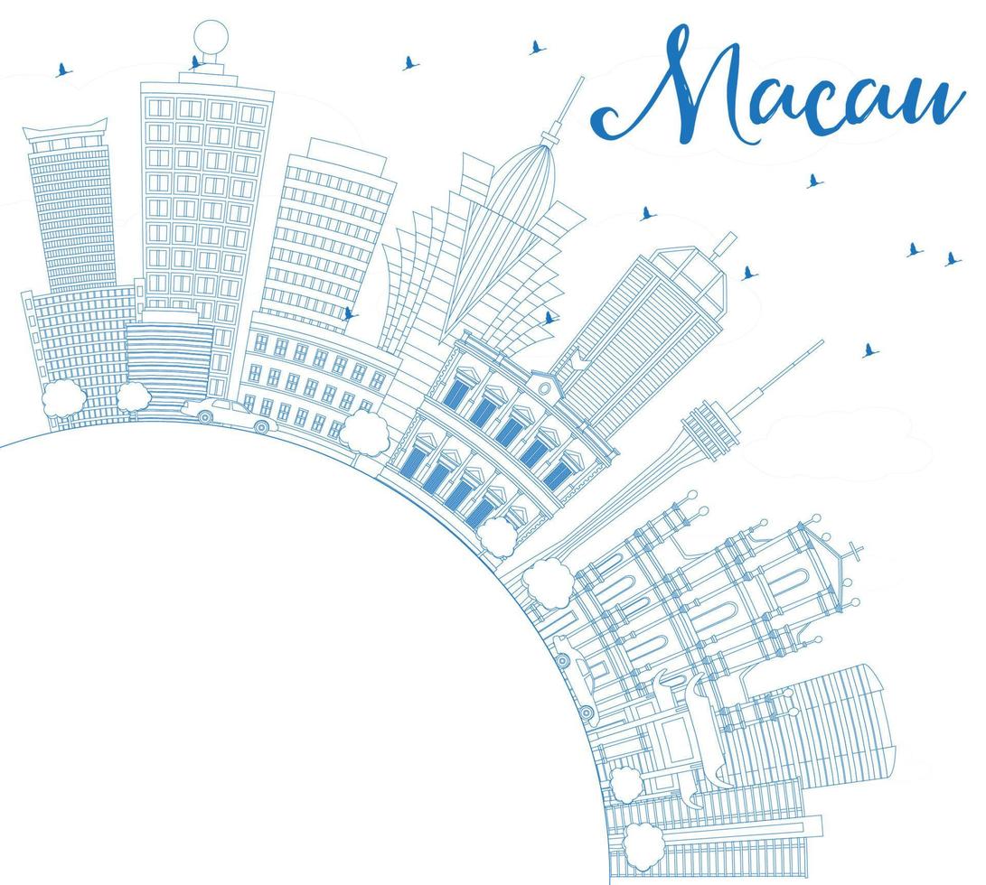 delinear el horizonte de Macao con edificios azules y espacio de copia. vector